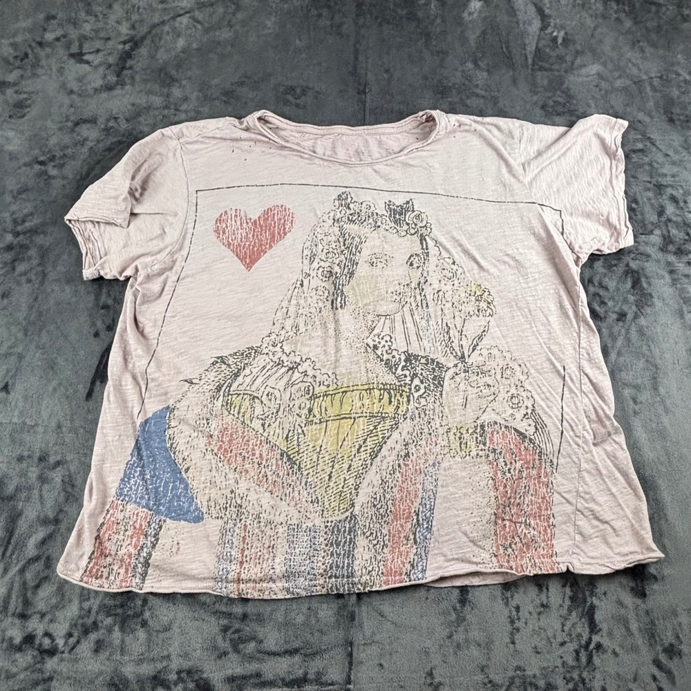 Magnolia Pearl Queen Of Hearts Tee Womens OS Pink Distressed